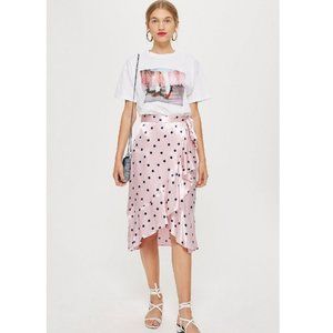 Topshop Satin Spot Ruffle Midi Skirt